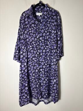 Brooke Wright Navy and Purple Cheetah Print Button Up Shirt Dress Sz L